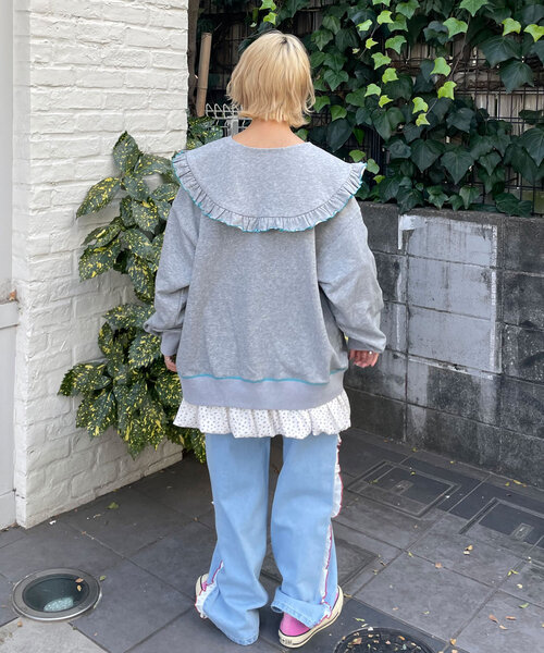 HELLO.SANFRANCISCO(ハローサンフランシスコ)の「【HELLO.SANFRANCISCO/ハローサンフランシスコ】ビックカラー襟付スウェット(Tシャツ/カットソー・レディース・チャコールグレー/グレー/レッド/ライトグレー/ネイビー・ONE SIZE)」の13枚目の写真