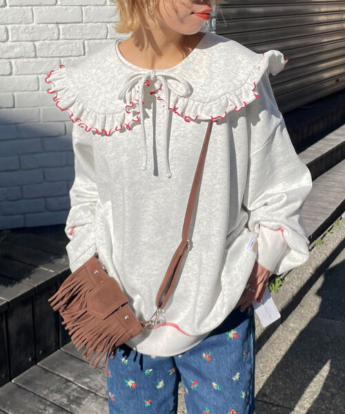 HELLO.SANFRANCISCO(ハローサンフランシスコ)の「【HELLO.SANFRANCISCO/ハローサンフランシスコ】ビックカラー襟付スウェット(Tシャツ/カットソー・レディース・チャコールグレー/グレー/レッド/ライトグレー/ネイビー・ONE SIZE)」の15枚目の写真