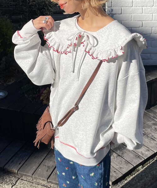 HELLO.SANFRANCISCO(ハローサンフランシスコ)の「【HELLO.SANFRANCISCO/ハローサンフランシスコ】ビックカラー襟付スウェット(Tシャツ/カットソー・レディース・チャコールグレー/グレー/レッド/ライトグレー/ネイビー・ONE SIZE)」の16枚目の写真