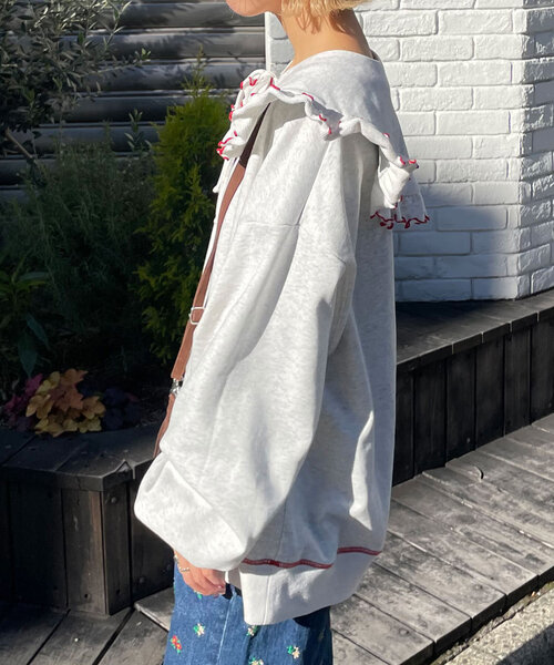 HELLO.SANFRANCISCO(ハローサンフランシスコ)の「【HELLO.SANFRANCISCO/ハローサンフランシスコ】ビックカラー襟付スウェット(Tシャツ/カットソー・レディース・チャコールグレー/グレー/レッド/ライトグレー/ネイビー・ONE SIZE)」の17枚目の写真