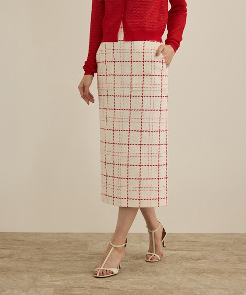 ROPE'（ロペ）の「【洗える】ツイードチェック ポケット付きタイト