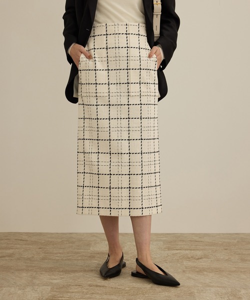 セール】【洗える】ツイードチェック ポケット付きタイトスカート