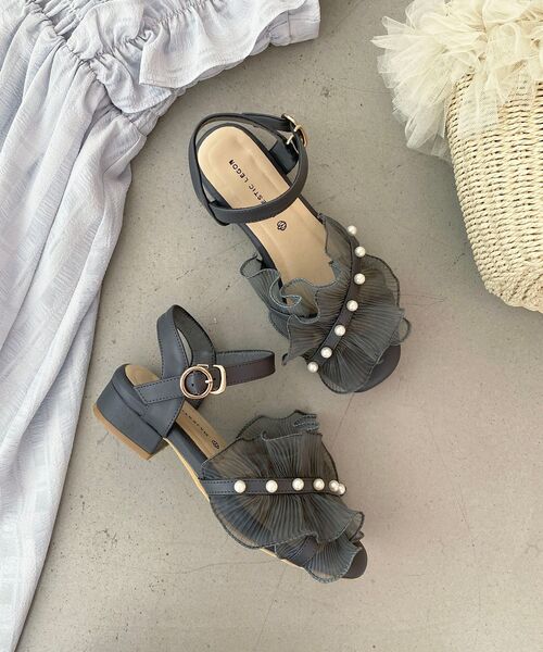 MAJESTIC LEGON（マジェスティックレゴン）の「パールシアーフリルサンダル（サンダル・レディース・ブラック/アイボリー/グレー・SMALL/MEDIUM/X-LARGE/LARGE）」の3枚目の写真
