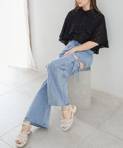 MAJESTIC LEGON（マジェスティックレゴン）の「パールシアーフリルサンダル（サンダル・レディース・ブラック/アイボリー/グレー・SMALL/MEDIUM/X-LARGE/LARGE）」の12枚目の写真