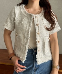 efill | サマー ツイード ショート ジャケット(ノーカラージャケット)