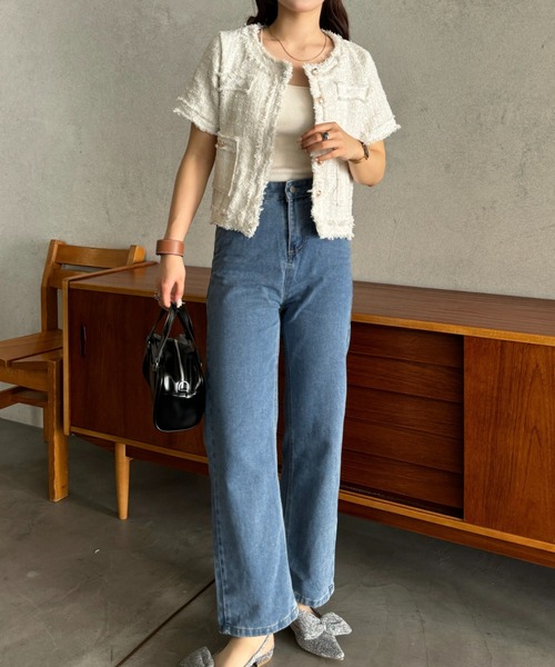 efill（エフィル）の「サマー ツイード ショート ジャケット（ノーカラージャケット・レディース・ホワイト・FREE）」の9枚目の写真