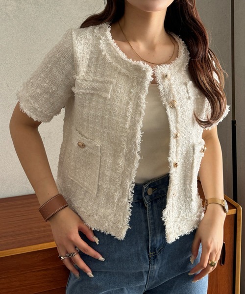 efill（エフィル）の「サマー ツイード ショート ジャケット（ノーカラージャケット・レディース・ホワイト・FREE）」の15枚目の写真