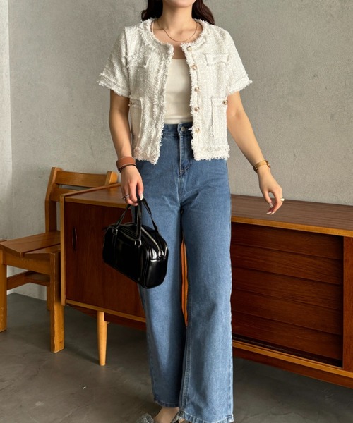 efill（エフィル）の「サマー ツイード ショート ジャケット（ノーカラージャケット・レディース・ホワイト・FREE）」の7枚目の写真