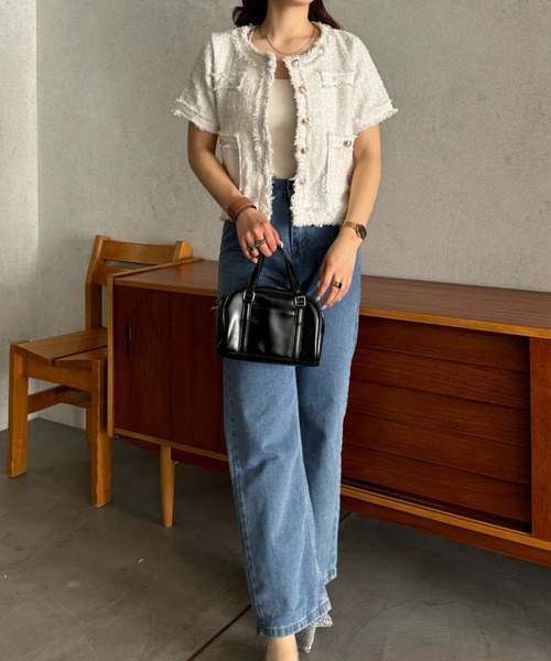 efill（エフィル）の「サマー ツイード ショート ジャケット（ノーカラージャケット・レディース・ホワイト・FREE）」の8枚目の写真