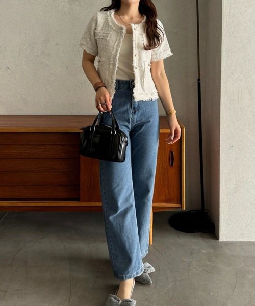 efill（エフィル）の「サマー ツイード ショート ジャケット（ノーカラージャケット・レディース・ホワイト・FREE）」の6枚目の写真