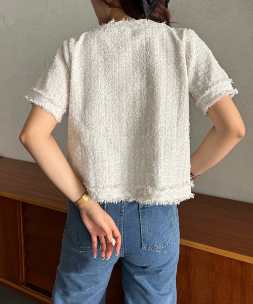 efill（エフィル）の「サマー ツイード ショート ジャケット（ノーカラージャケット・レディース・ホワイト・FREE）」の13枚目の写真