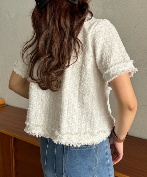 efill（エフィル）の「サマー ツイード ショート ジャケット（ノーカラージャケット・レディース・ホワイト・FREE）」の12枚目の写真