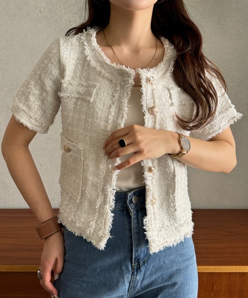 efill（エフィル）の「サマー ツイード ショート ジャケット（ノーカラージャケット・レディース・ホワイト・FREE）」の17枚目の写真