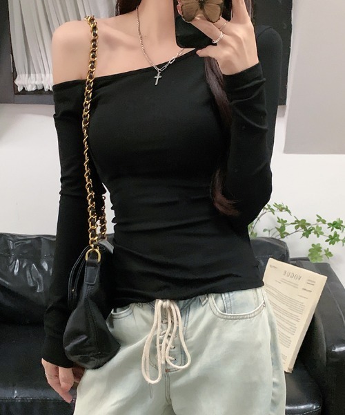 SHEPP(シープ)の「ワンショルダーロンT(Tシャツ/カットソー・レディース・ブラウン/ベージュ/ブラック/グレー/ブルー・F/M/L)」の6枚目の写真