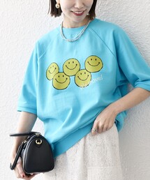 【SHIPS any別注】athletic wear MASON: スマイルマーク/刺繍 スウェット Tシャツ◇