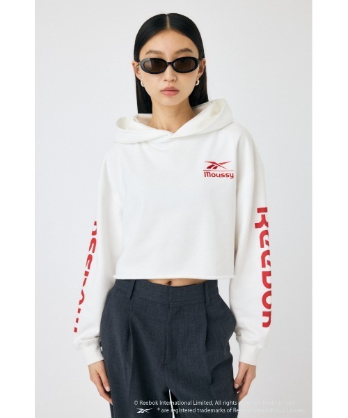 MOUSSY(マウジー)の「REEBOK CUT OFF フ―ディー(スウェット・レディース・ネイビー/ブラック/オフホワイト・FREE)」の2枚目の写真