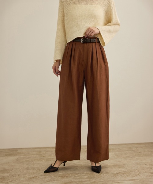 ROPE'（ロペ）の「【洗える】ビスコースリネン スラブスリータックパンツ/一部セットアップ可能（その他パンツ・レディース・ブラウン/ネイビー・40/38/36）」の2枚目の写真