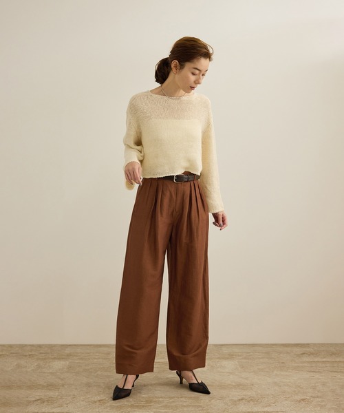 ROPE'（ロペ）の「【洗える】ビスコースリネン スラブスリータックパンツ/一部セットアップ可能（その他パンツ・レディース・ブラウン/ネイビー・40/38/36）」の9枚目の写真