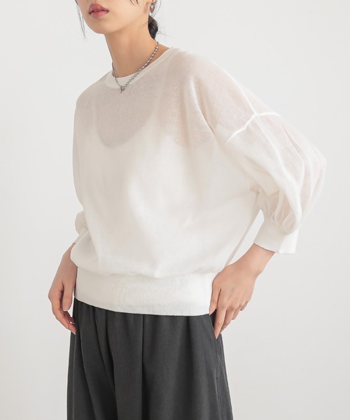 for/c(フォーシー)の「リネン混シアーニットプルオーバー【サスティナブル】(ニット/セーター・レディース・チャコールグレー/ブラック/ホワイト・M/L)」の17枚目の写真