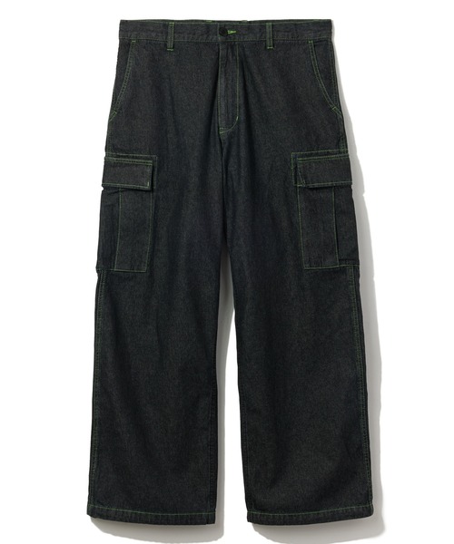 【極美品】LLERU BLACK WAX CARGO DENIM COLOR STITCHED DENIM CARGO PANTS（デニムパンツ）｜XLARGE