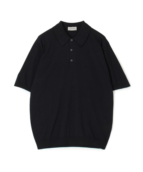【美品】JOHN SMEDLEY ブラック コットンニットポロシャツ ISIS JOHN SMEDLEY ジョンスメドレー ニットポロシャツ ISIS シー