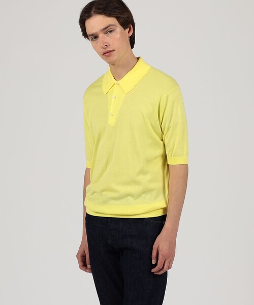 JOHN SMEDLEY（ジョンスメドレー）の「JOHN SMEDLEY  ISIS コットン ポロカラーニット（ニット/セーター・メンズ・ブルー/ネイビー/イエロー・M/S）」の4枚目の写真