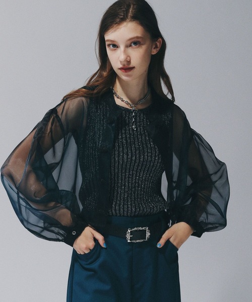 HARE（ハレ）の「チャイナショートシアーシャツ(HARE)（シャツ/ブラウス・レディース・ブルー/レッドパープル/オレンジ/ブラック・FREE）」の15枚目の写真