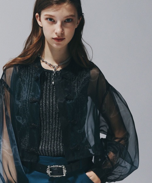 HARE（ハレ）の「チャイナショートシアーシャツ(HARE)（シャツ/ブラウス・レディース・ブルー/レッドパープル/オレンジ/ブラック・FREE）」の19枚目の写真