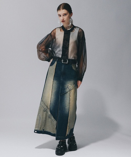 HARE（ハレ）の「チャイナショートシアーシャツ(HARE)（シャツ/ブラウス・レディース・ブルー/レッドパープル/オレンジ/ブラック・FREE）」の5枚目の写真