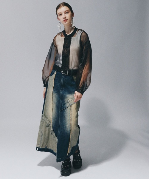 HARE（ハレ）の「チャイナショートシアーシャツ(HARE)（シャツ/ブラウス・レディース・ブルー/レッドパープル/オレンジ/ブラック・FREE）」の6枚目の写真