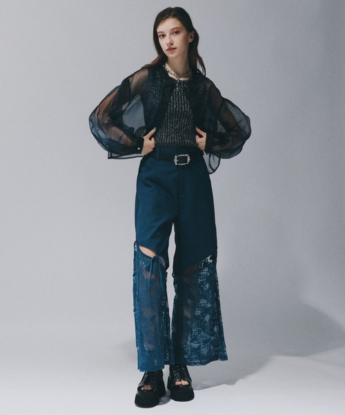 HARE（ハレ）の「チャイナショートシアーシャツ(HARE)（シャツ/ブラウス・レディース・ブルー/レッドパープル/オレンジ/ブラック・FREE）」の7枚目の写真