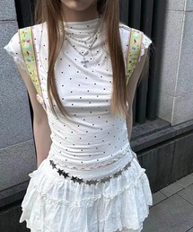 Y2K ドットフレンチスリーブTシャツ