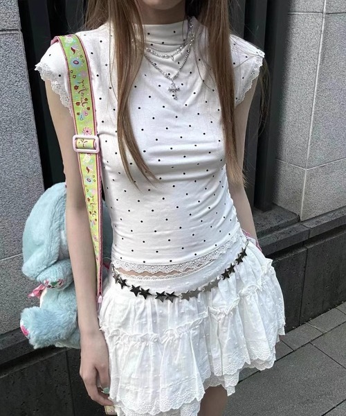 gossip!ロサンゼルス(ゴシップロサンゼルス)の「Y2K ドットフレンチスリーブTシャツ(Tシャツ/カットソー・レディース・ホワイト・FREE)」の6枚目の写真