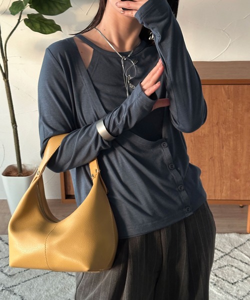 MUHET(ミュエータ)の「design long sleeve t-shirt / デザインロンT(Tシャツ/カットソー・レディース・ネイビー/ピンク/グレイッシュベージュ・FREE)」の2枚目の写真
