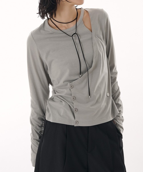 MUHET(ミュエータ)の「design long sleeve t-shirt / デザインロンT(Tシャツ/カットソー・レディース・ネイビー/ピンク/グレイッシュベージュ・FREE)」の1枚目の写真