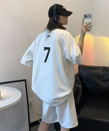 DEVICE（デバイス）の「セットアップ 韓国 ストリート スタイル ナンバリング バックプリント ルーズ 半袖 Tシャツ & ショートパンツ ルームウェア（Tシャツ/カットソー）」
