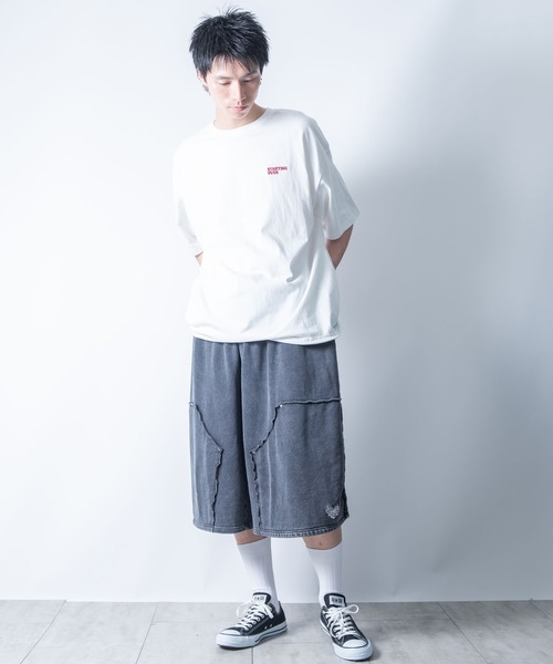 Starting Over（スターティングオーバー）の「double knee wide sweat shorts/ダブルニー ワイド スウェット ハーフパンツ（スウェットパンツ・メンズ・レッド/ブラック・M/L）」の12枚目の写真