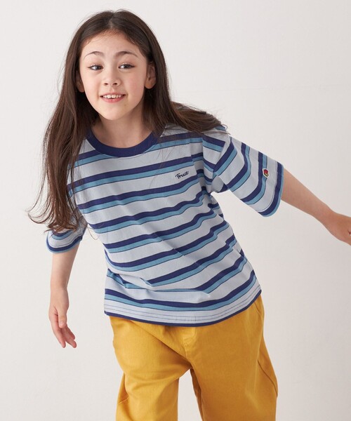 FRUIT OF THE LOOM（フルーツオブザルーム）の「FRUIT OF THE LOOM: 刺繍 ロゴ カラー ボーダー Tシャツ<KIDS>（Tシャツ/カットソー・キッズ・イエロー/ライトブルー・110/150/130）」の16枚目の写真