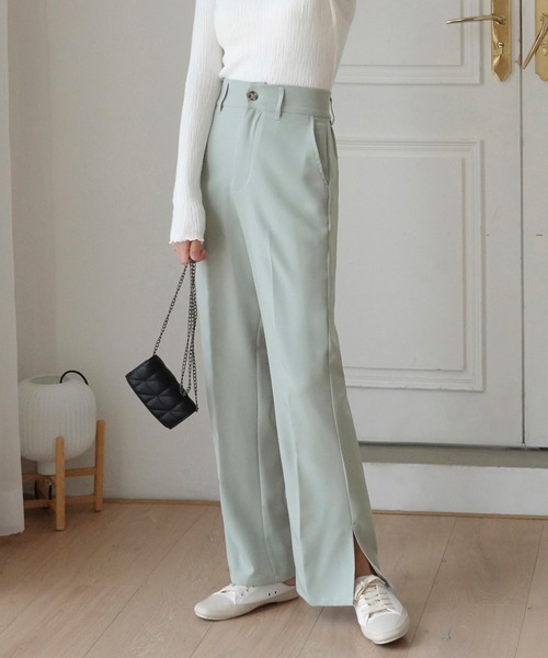 urge：（アージコロン ）の「【URGE:】シルエット フレア スリット パンツ（スラックス・レディース・アイボリー/ブラック/ライトベージュ/チャコールグレー/ブラウン/ミント・SMALL/MEDIUM/LARGE）」の6枚目の写真