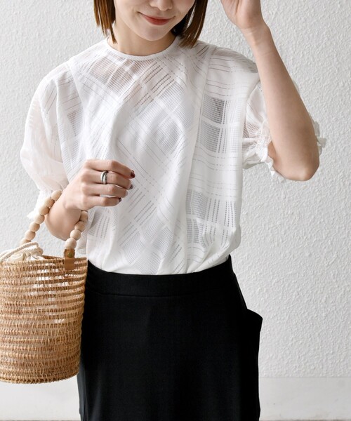 SHIPS for women / シップスウィメン SHIPS any:〈洗濯機可能〉シアー チェック ドルマン シャーリング パフ ブラウス SHIPS any:〈洗濯機可能〉シアー チェック ドルマン