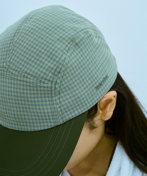 BROKEN BASE(ブロークンベース)の「ボーダーラインチェックCAP(キャップ・メンズ・アイボリー/グリーン・フリー)」の5枚目の写真