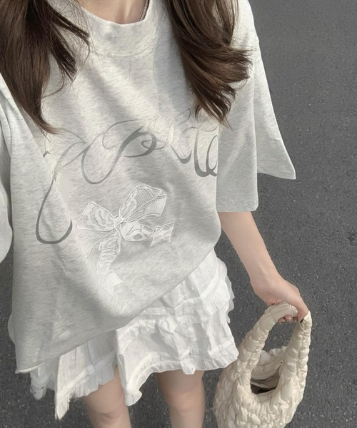 セール】前プリントリボン半袖Tシャツ（Tシャツ/カットソー