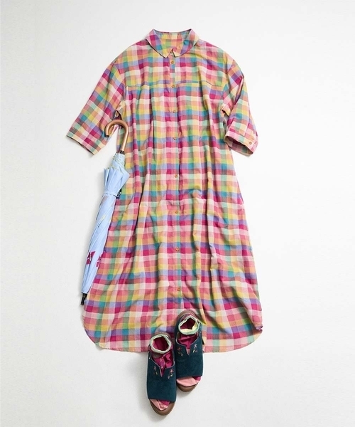セール】ウェーブドビーチェックシャツワンピース（ワンピース