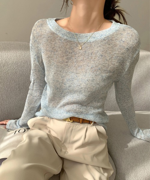 Miniministore(ミニミニストア)の「長袖Tシャツ レディース 無地 透け(Tシャツ/カットソー・レディース・ブルー/ブラック/ラベンダー/ホワイト/グレー・L/M)」の4枚目の写真