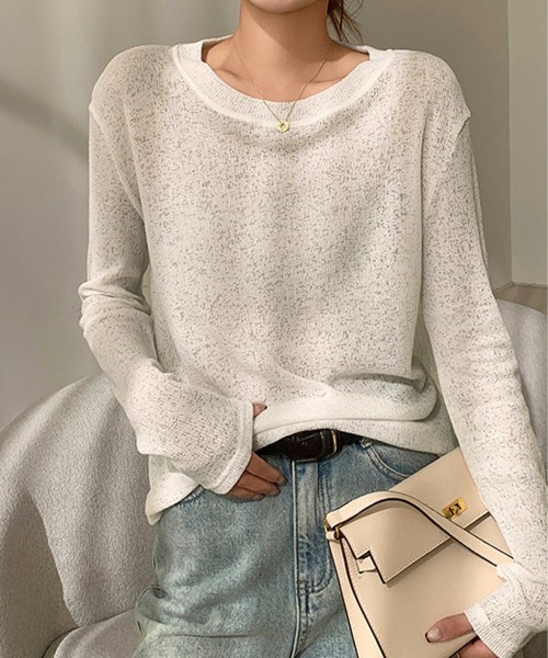 Miniministore(ミニミニストア)の「長袖Tシャツ レディース 無地 透け(Tシャツ/カットソー・レディース・ブルー/ブラック/ラベンダー/ホワイト/グレー・L/M)」の6枚目の写真