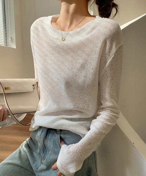 Miniministore(ミニミニストア)の「長袖Tシャツ レディース 無地 透け(Tシャツ/カットソー・レディース・ブルー/ブラック/ラベンダー/ホワイト/グレー・L/M)」の8枚目の写真