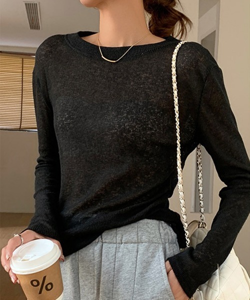 Miniministore(ミニミニストア)の「長袖Tシャツ レディース 無地 透け(Tシャツ/カットソー・レディース・ブルー/ブラック/ラベンダー/ホワイト/グレー・L/M)」の9枚目の写真