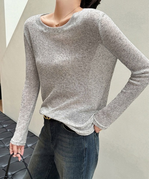 Miniministore(ミニミニストア)の「長袖Tシャツ レディース 無地 透け(Tシャツ/カットソー・レディース・ブルー/ブラック/ラベンダー/ホワイト/グレー・L/M)」の14枚目の写真