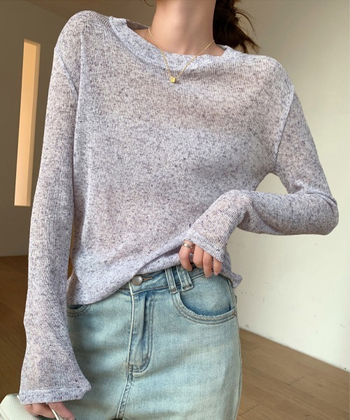 Miniministore(ミニミニストア)の「長袖Tシャツ レディース 無地 透け(Tシャツ/カットソー・レディース・ブルー/ブラック/ラベンダー/ホワイト/グレー・L/M)」の16枚目の写真