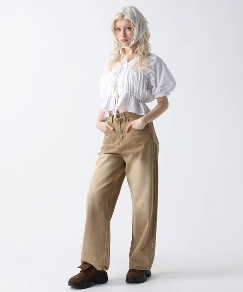 FOREVER 21（フォーエバー トゥエンティーワン）の「【2025SS】フロントリボンコットンパフブラウス（シャツ/ブラウス・レディース・オフホワイト/ブラック/ベージュ・FREE）」の9枚目の写真